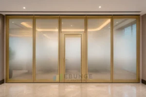 EBUNGE framed movable glass partition concept for corporate meeting room champagne gold