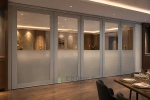 EBUNGE framed movable glass partition concept for restaurant private dining room silver grey