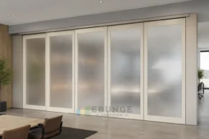 EBUNGE framed movable glass partition concept for office collaboration suite warm white