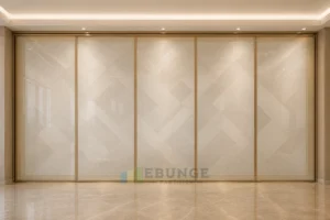 EBUNGE framed movable glass partition concept for auditorium foyer champagne gold