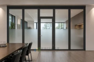 EBUNGE framed movable glass partition concept for corporate meeting room graphite grey