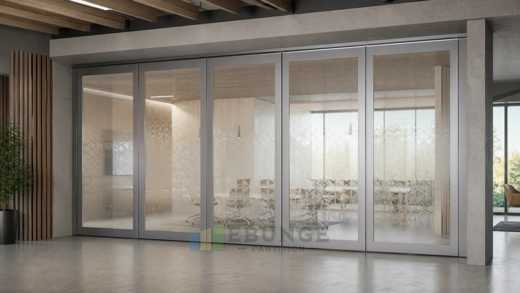Mixed-Use Commercial Venue Commissioning Sequence in Movable Glass Wall Installation — alternative interior application explanatory EBUNGE movable glass wall concept