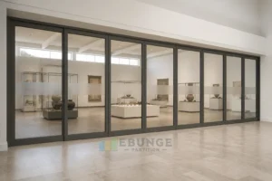 EBUNGE framed movable glass partition concept for museum education gallery graphite grey