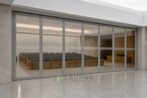 EBUNGE framed movable glass partition concept for civic consultation chamber silver grey