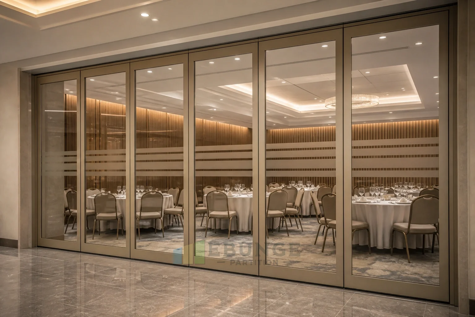 Mixed-Use Commercial Venue As-Built Closeout in Movable Glass Wall Installation — commercial application detail explanatory EBUNGE movable glass wall concept