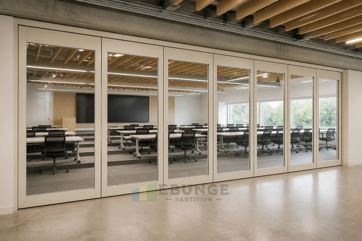 Board Meeting Acoustic Brief for Movable Glass Walls — alternative interior application explanatory EBUNGE movable glass wall concept