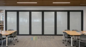 EBUNGE framed movable glass partition concept for public library event room matte black