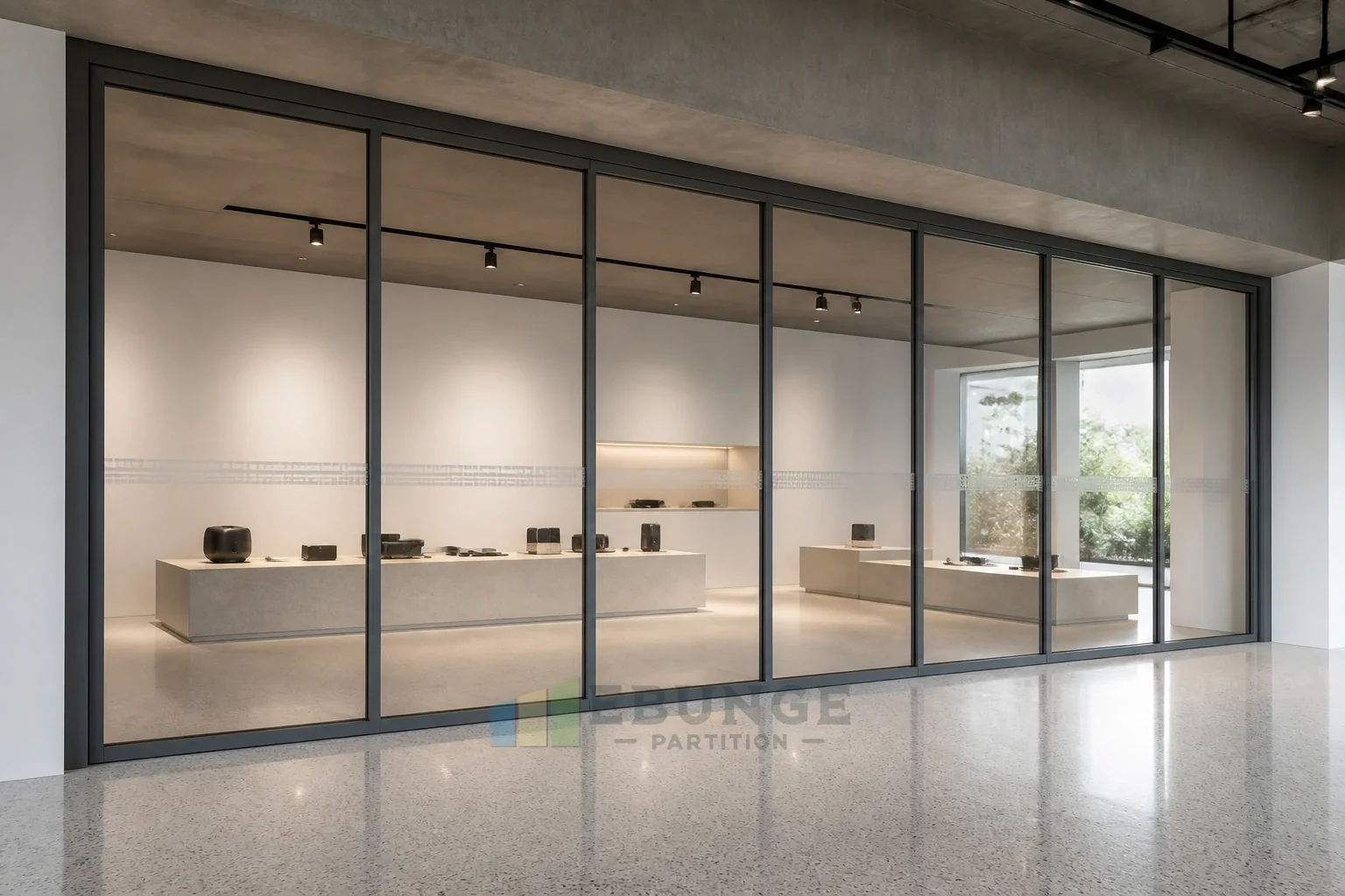Movable Glass Walls for Mixed-Use Commercial Venue Community Programme Rooms — commercial application detail explanatory EBUNGE movable glass wall concept
