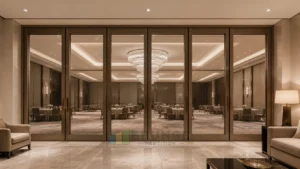 EBUNGE framed movable glass partition concept for hotel ballroom foyer architectural bronze