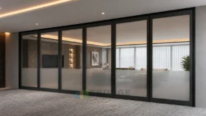 EBUNGE framed movable glass partition concept for conference centre vip lounge matte black