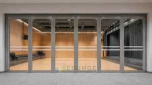 EBUNGE framed movable glass partition concept for school performing arts room silver grey