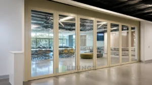 EBUNGE framed movable glass partition concept for university innovation hub champagne gold