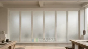 EBUNGE framed movable glass partition concept for community arts venue warm white
