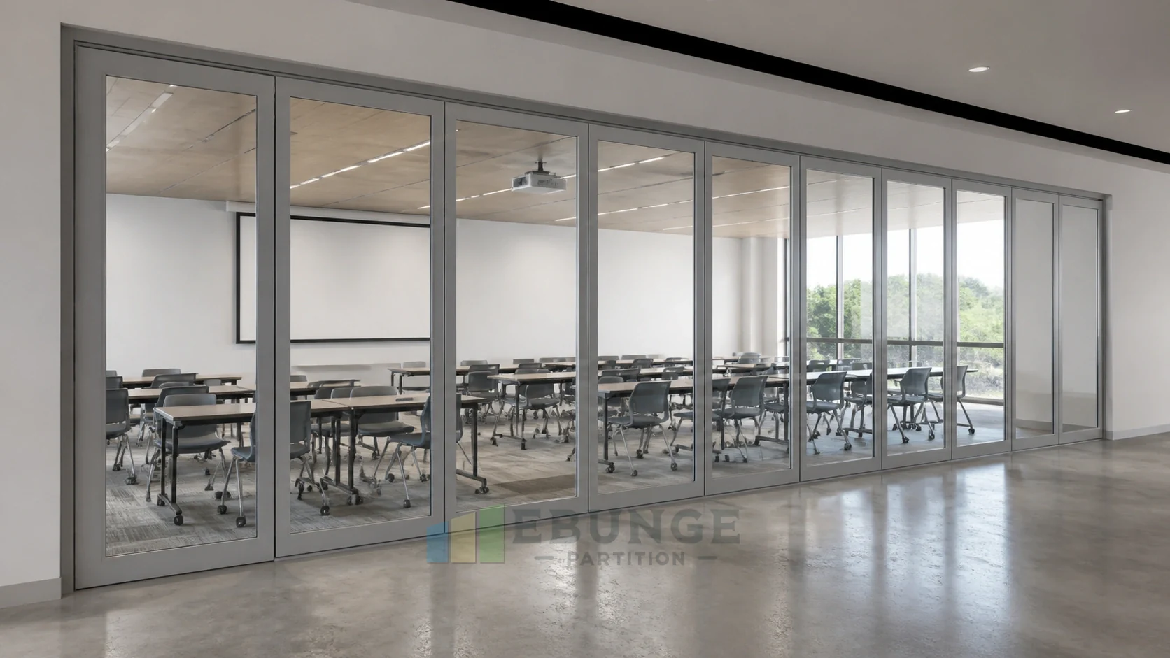 Training Academy Handover Review in Movable Glass Wall Installation — opening application view explanatory EBUNGE movable glass wall concept