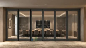 EBUNGE framed movable glass partition concept for hotel executive meeting room graphite grey
