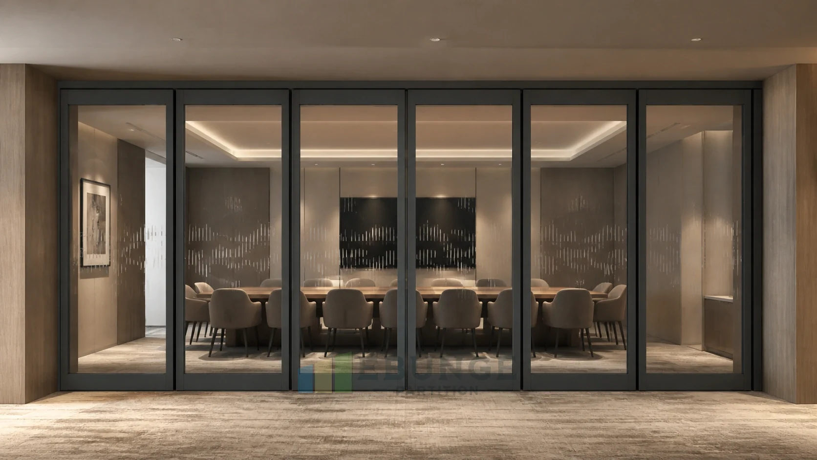 Movable Glass Walls for Mixed-Use Commercial Venue Community Programme Rooms — alternative interior application explanatory EBUNGE movable glass wall concept