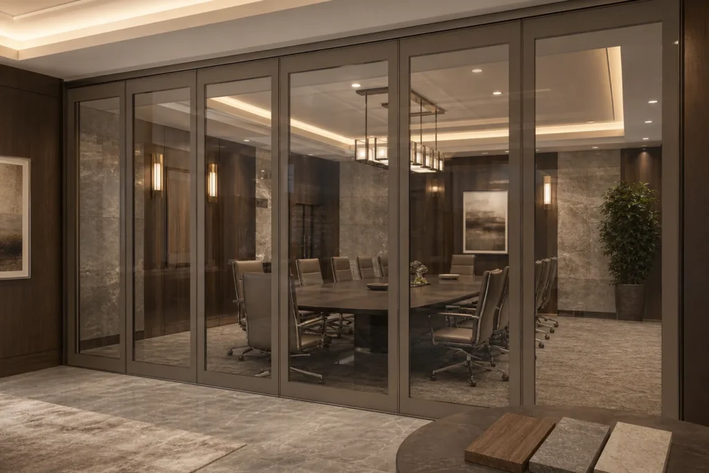 Movable glass partition operation and finish selection