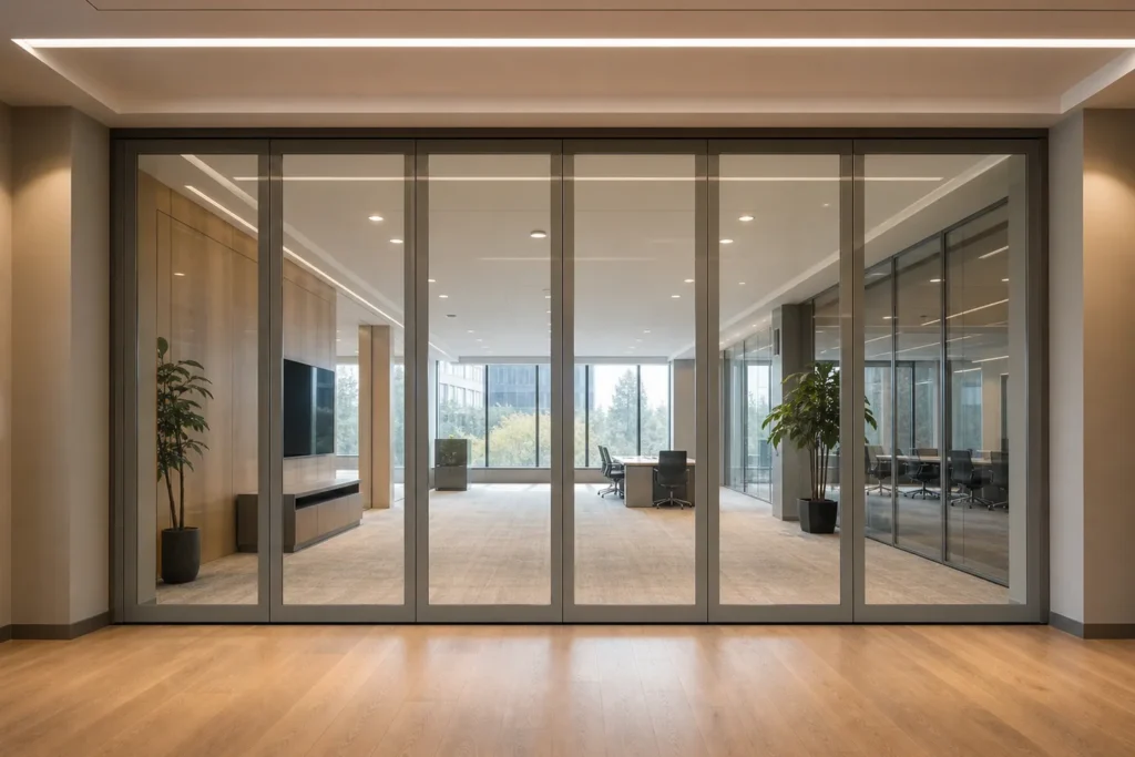 Commercial opening prepared for a movable glass partition