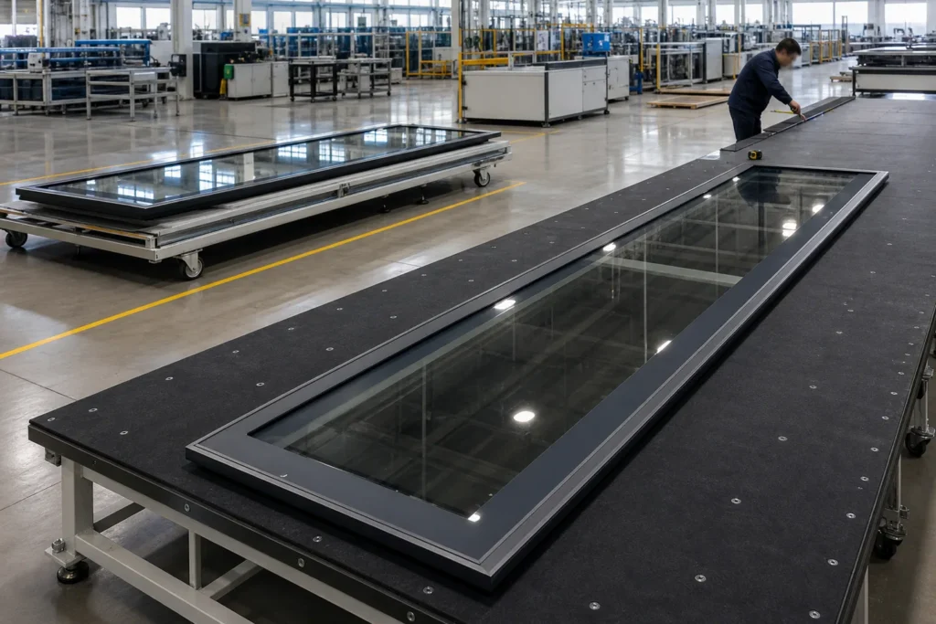 Full-size movable glass partition panel quality inspection