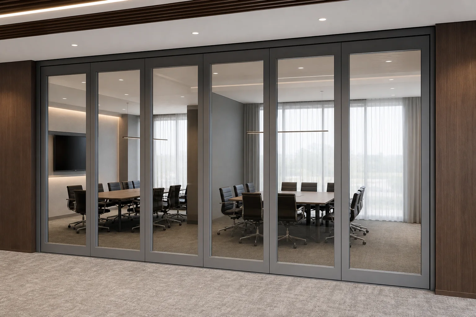 How to Define Acoustic Priorities for Divisible Meeting Rooms — opening application view explanatory EBUNGE movable glass wall concept