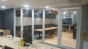Real completed office glass partition installation