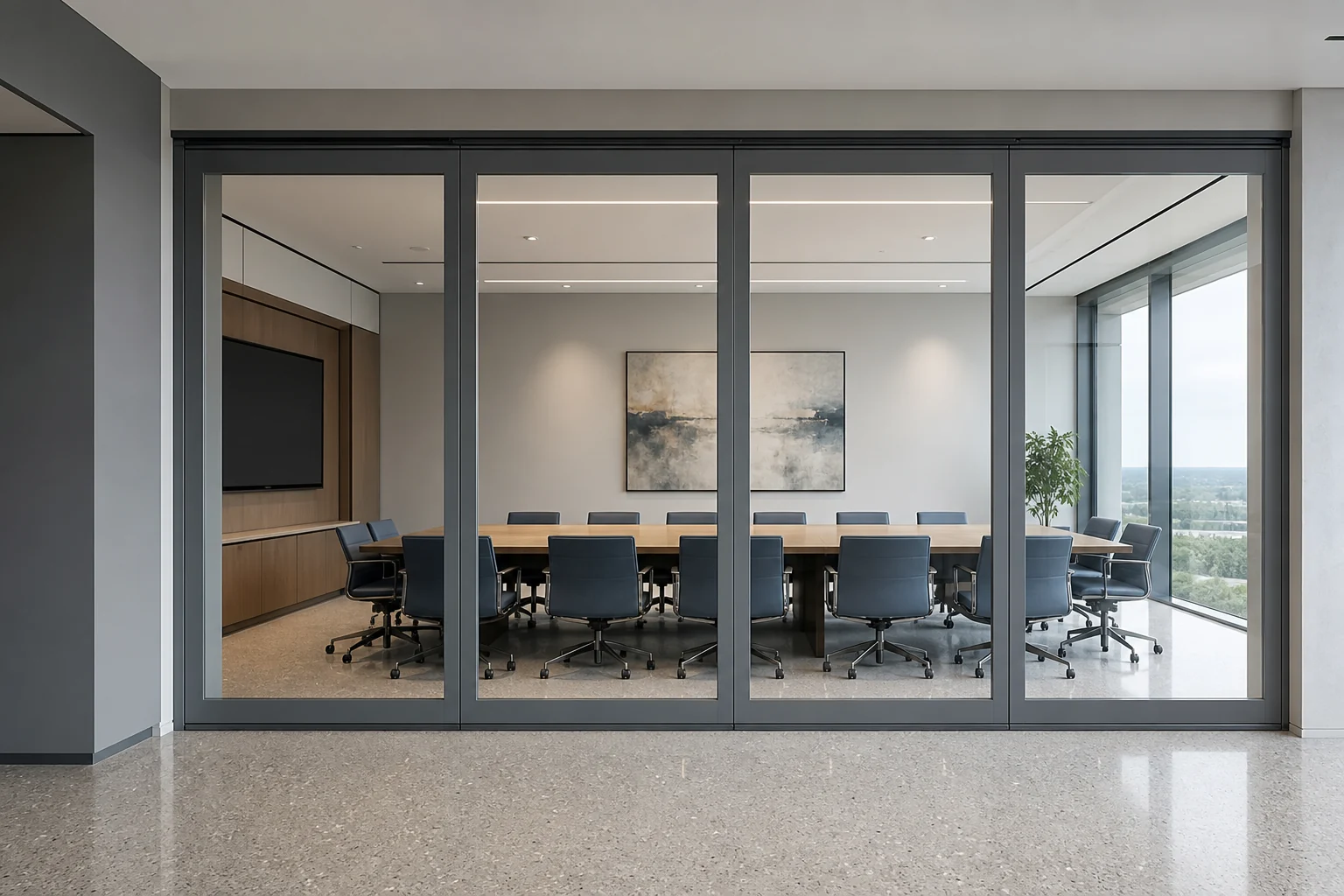 How to Coordinate Floor Finishes Under a Movable Glass Wall — opening application view explanatory EBUNGE movable glass wall concept
