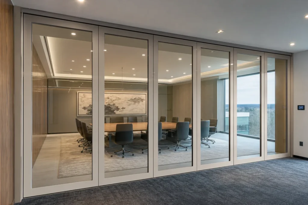 Manual and assisted movable glass partition operation