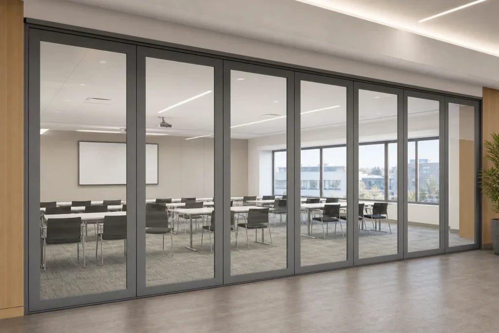Movable glass partition track and parking planning