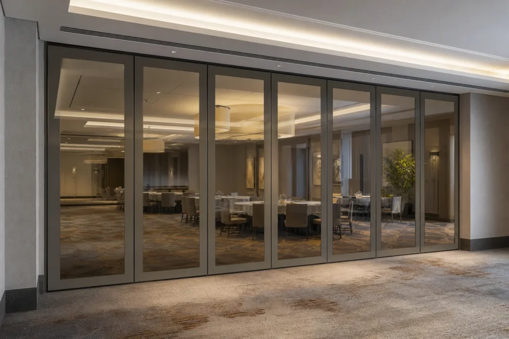 Movable glass partition track and building interface coordination