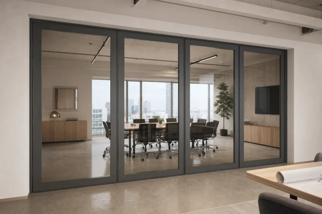 Commercial opening information for movable glass partition planning