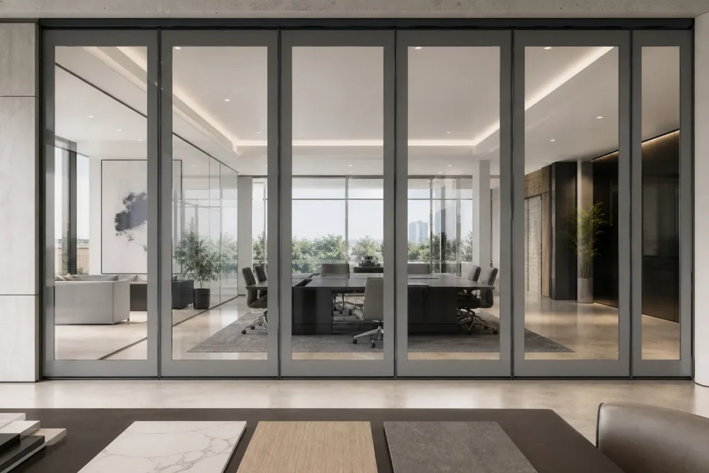 Movable glass partition system selection