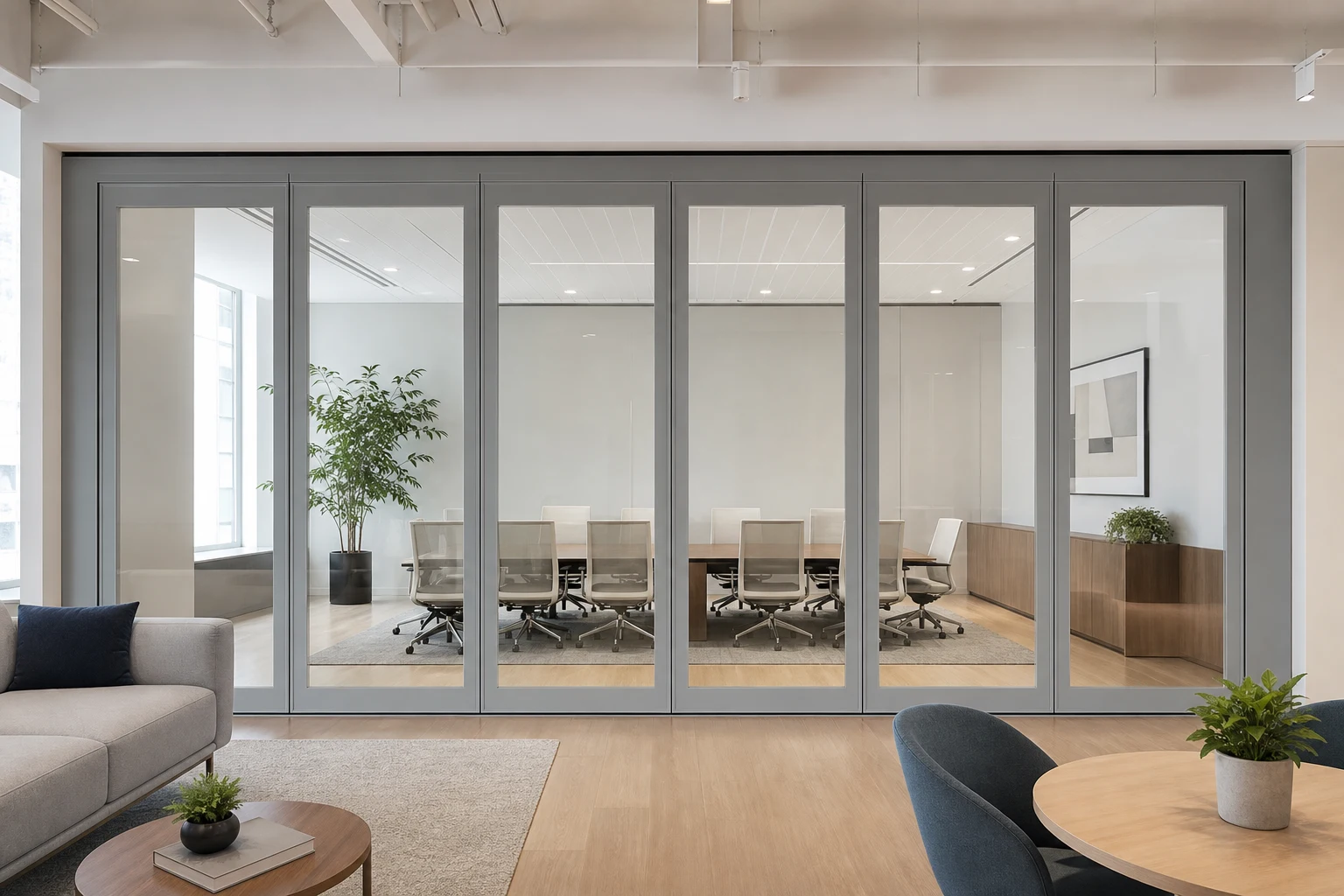 Movable Glass Wall Planning for Coworking Spaces — opening application view explanatory EBUNGE movable glass wall concept