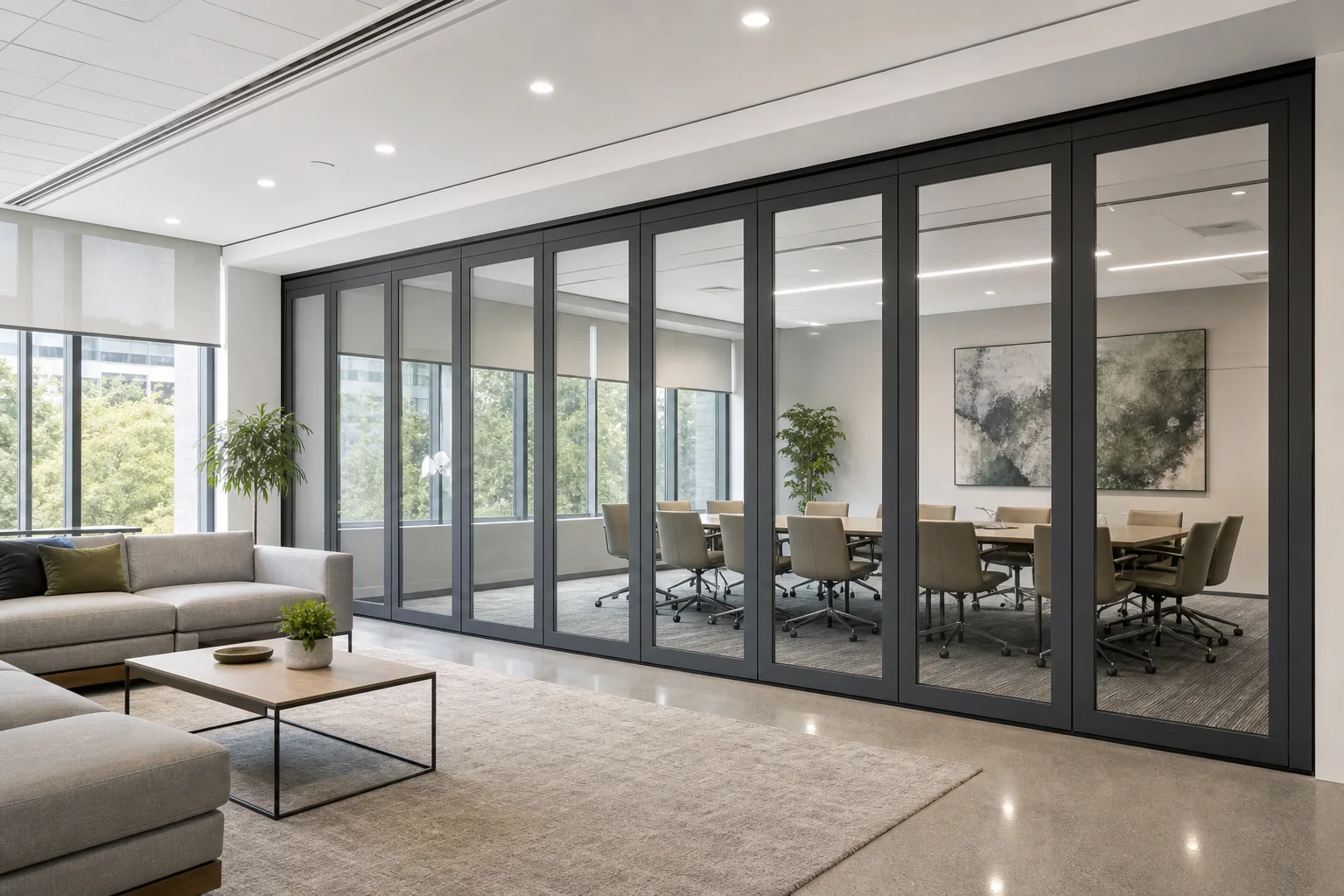 How to Plan Daylight and Glare Around Movable Glass Walls — opening application view explanatory EBUNGE movable glass wall concept