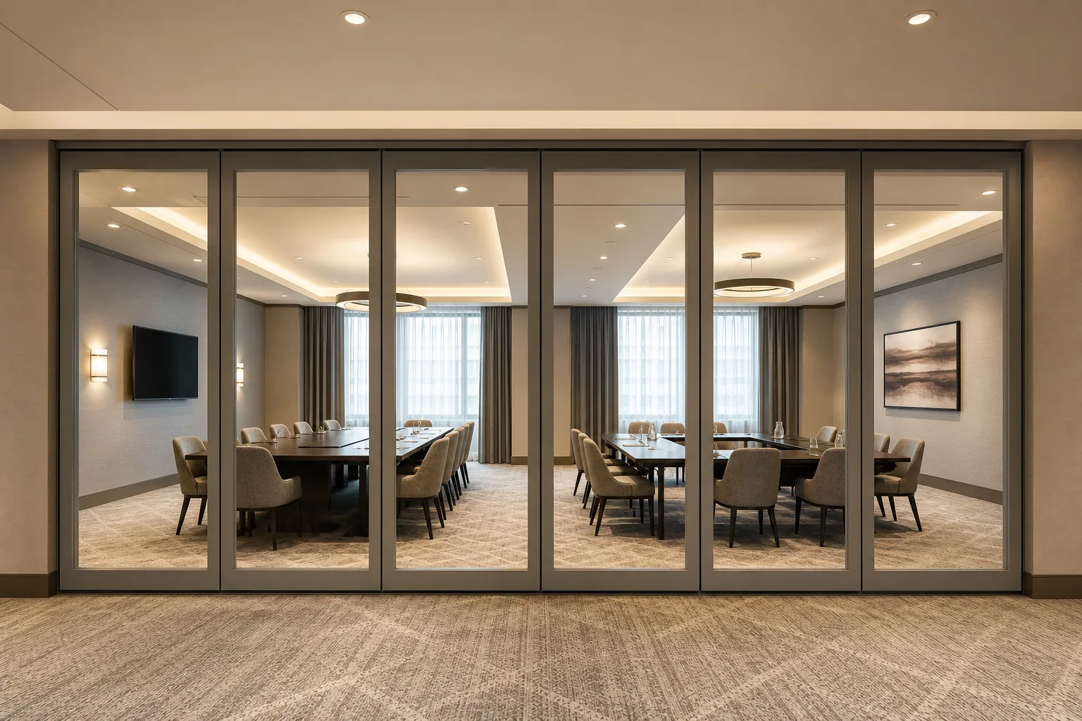 How to Plan Movable Glass Walls for Hotel Conference Suites — opening application view explanatory EBUNGE movable glass wall concept