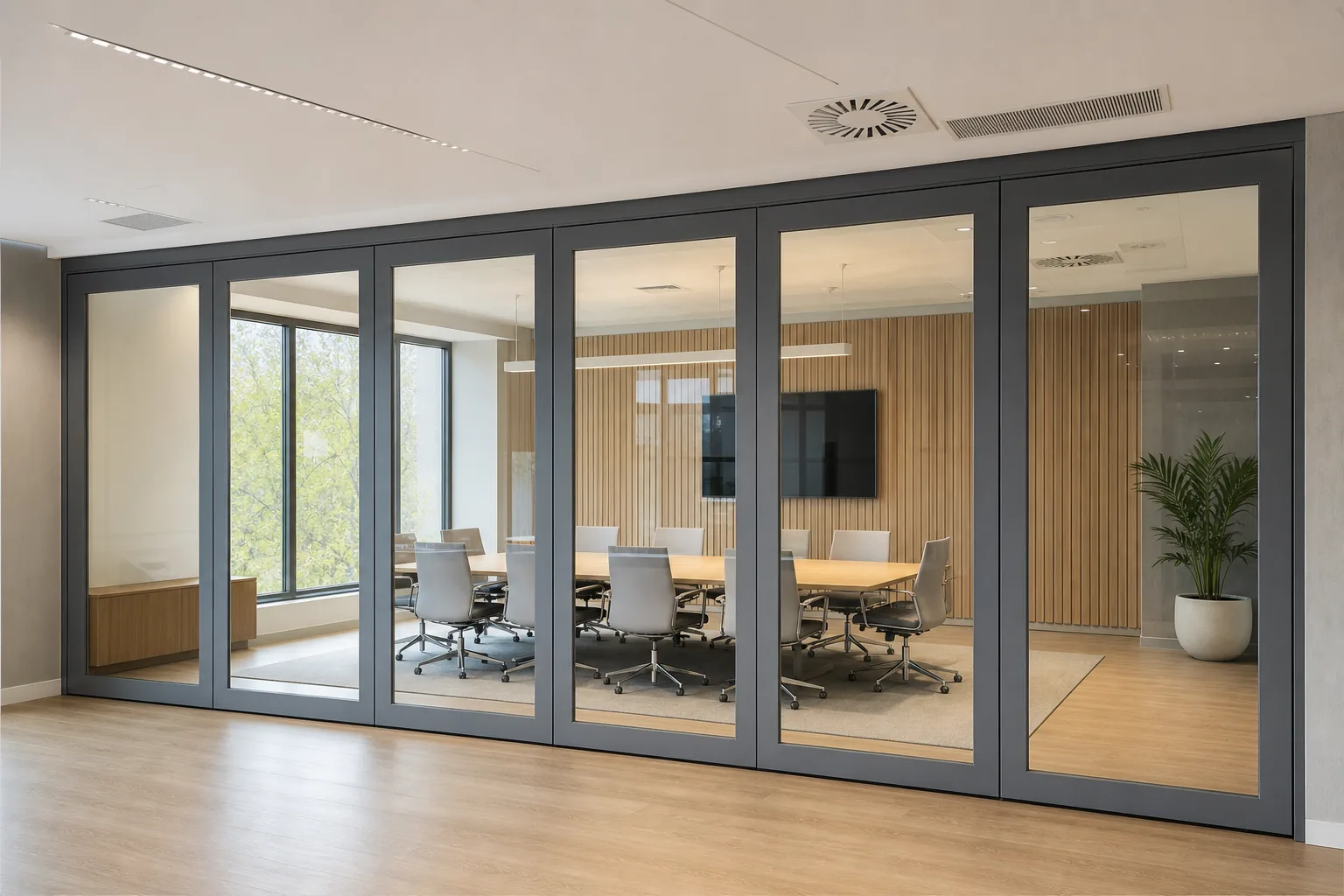 How to Coordinate HVAC Around a Movable Glass Wall — opening application view explanatory EBUNGE movable glass wall concept