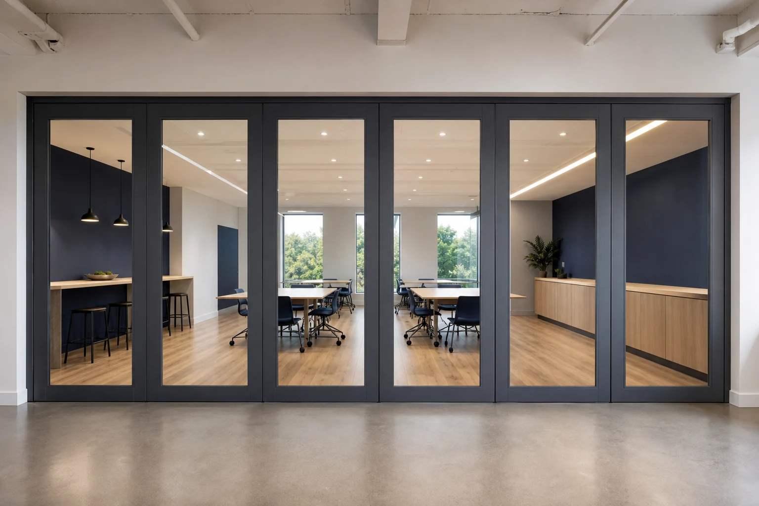 How to Coordinate Lighting Controls Around a Movable Glass Wall — opening application view explanatory EBUNGE movable glass wall concept