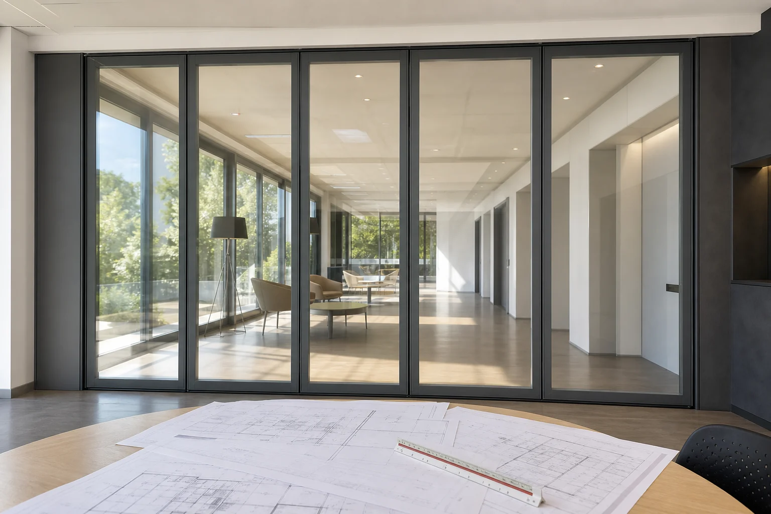 What to Include in a Movable Glass Wall Project Submittal — opening application view explanatory EBUNGE movable glass wall concept