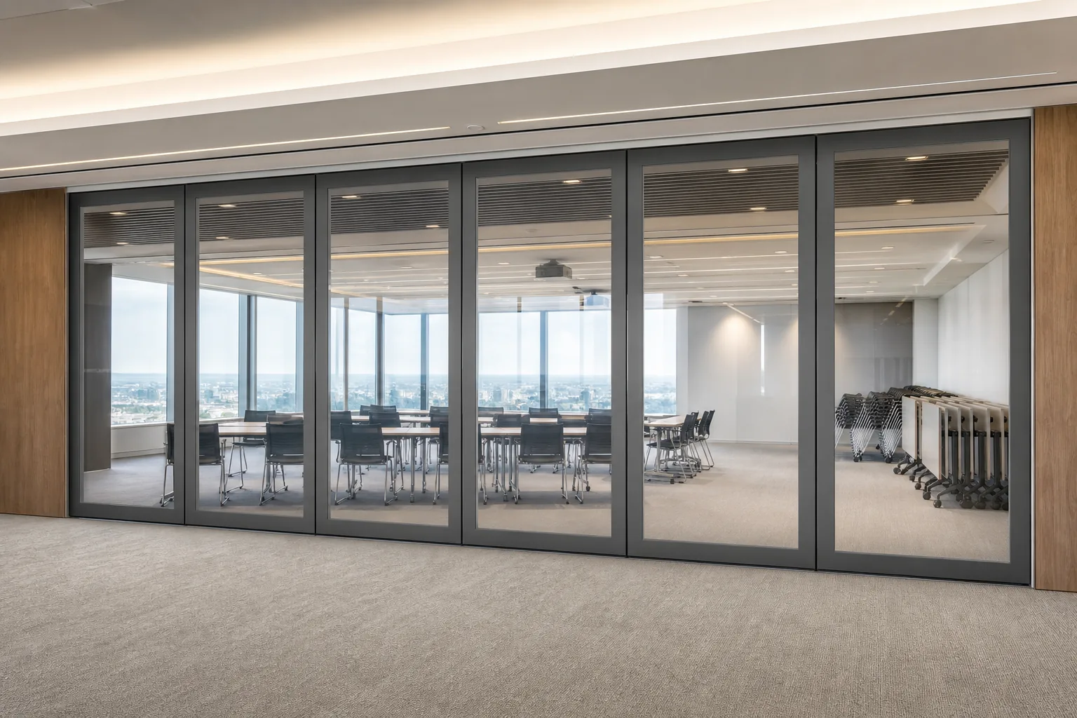 How to Plan Room Changeovers Around a Movable Glass Wall — opening application view explanatory EBUNGE movable glass wall concept