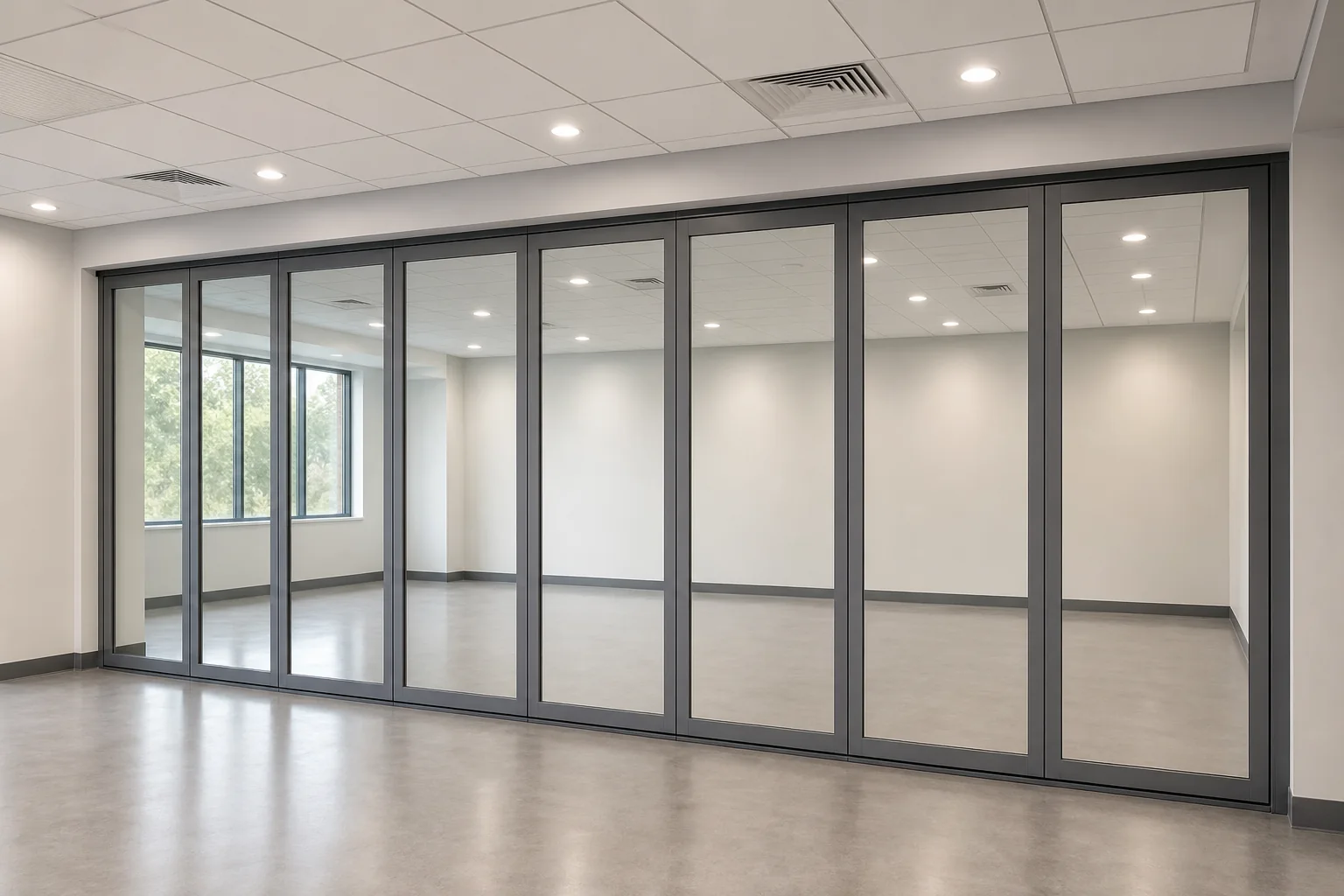 Community Advice Room Acoustic Planning with Glass Walls — opening application view explanatory EBUNGE movable glass wall concept