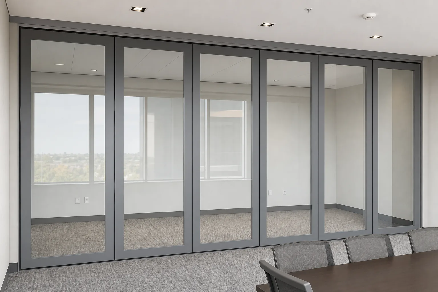How to Coordinate Sprinklers and Detectors Above a Movable Glass Wall — opening application view explanatory EBUNGE movable glass wall concept