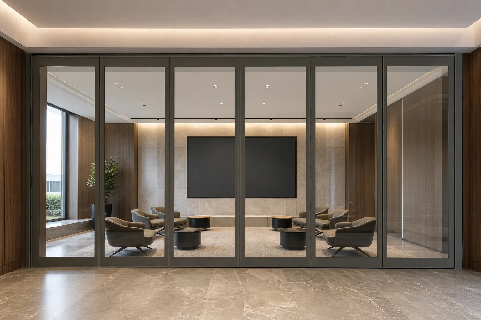 How to Plan a Movable Glass Wall for a Visitor Briefing Centre — opening application view explanatory EBUNGE movable glass wall concept