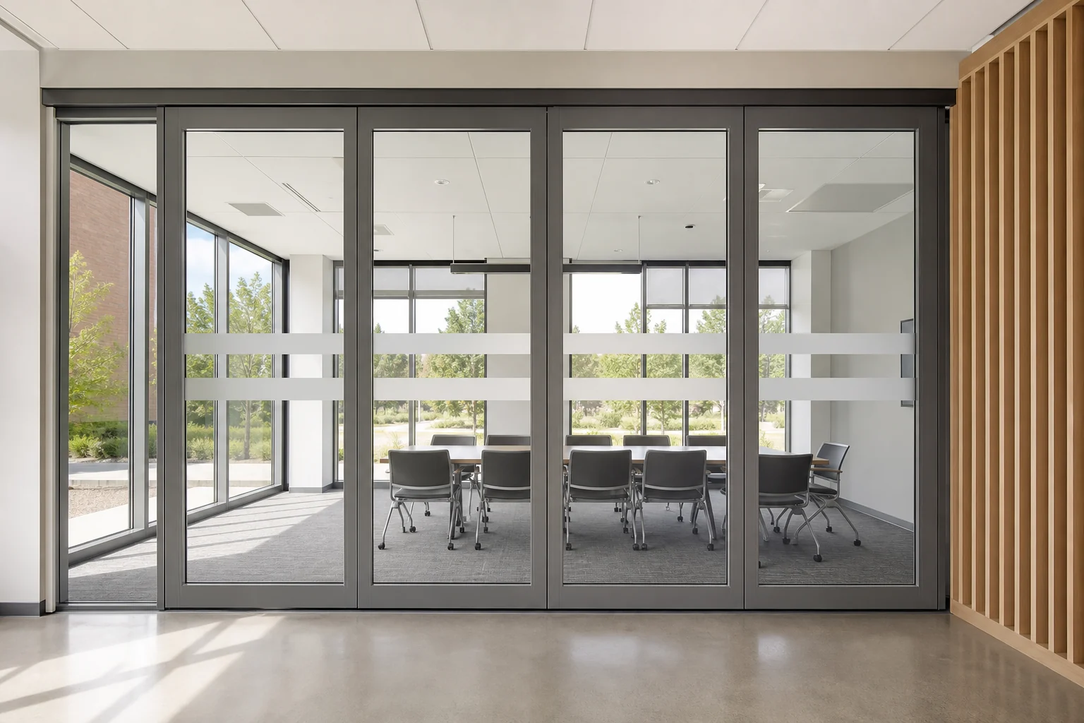 Gallery Lecture Space Acoustic Planning with Glass Walls — opening application view explanatory EBUNGE movable glass wall concept