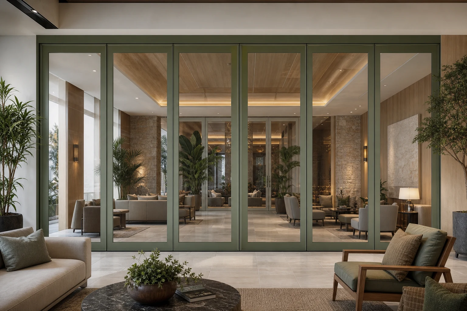 Mixed-Use Commercial Venue Approach Sightlines for Movable Glass Wall Interiors — opening application view explanatory EBUNGE movable glass wall concept