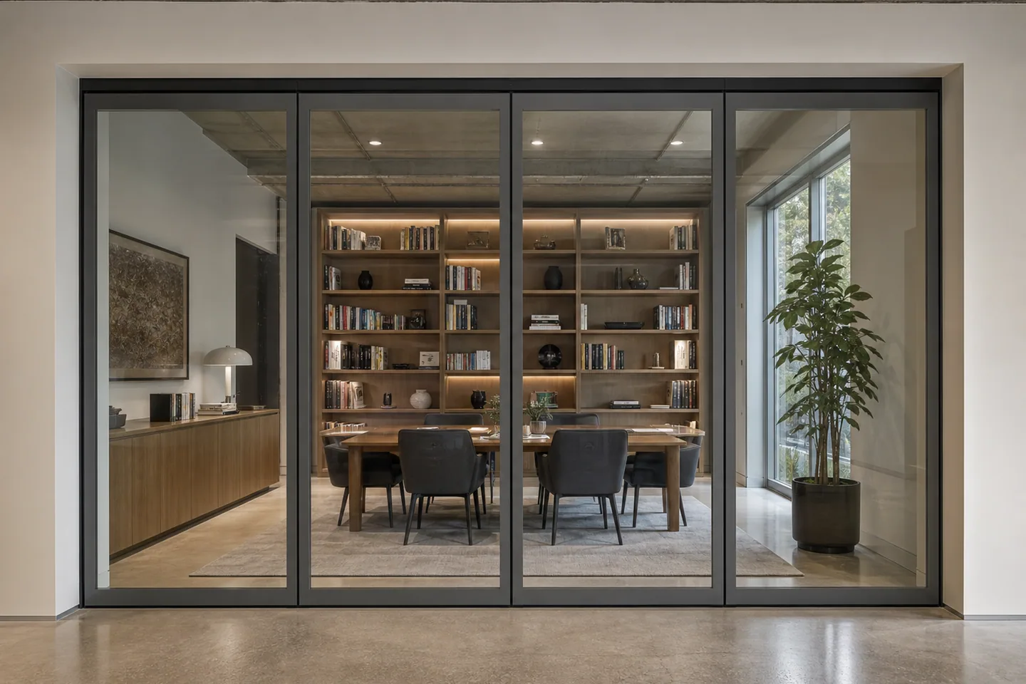 Commercial opening for a movable glass partition system