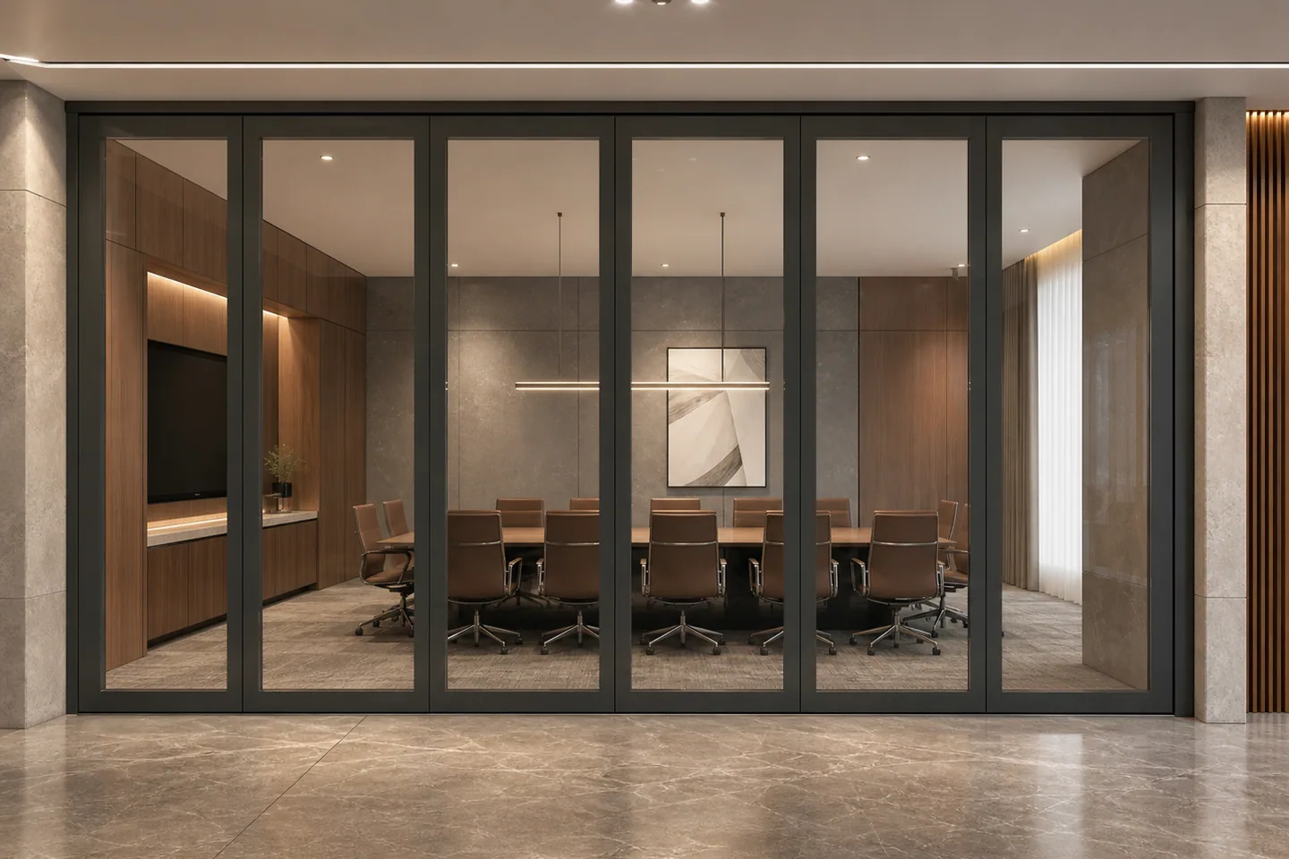 Framed movable glass partition system