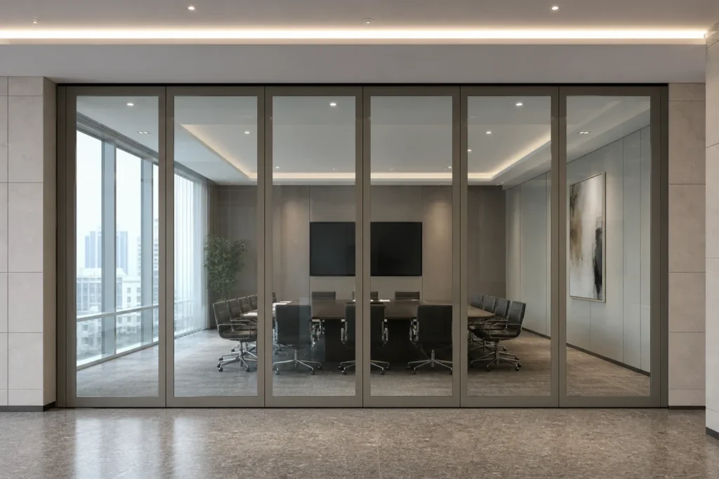 Acoustic framed movable glass partition direction