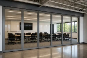 Overhead track for a top-hung movable glass partition