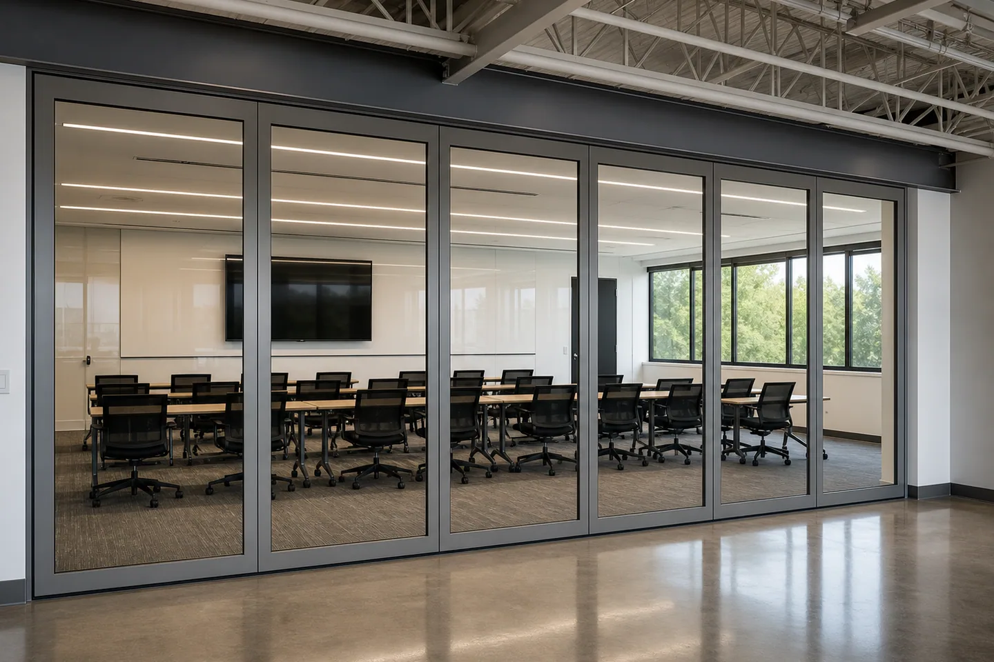 Overhead track for a top-hung movable glass partition