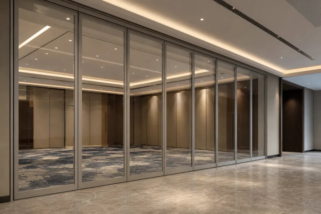 Movable glass partition panel parking planning