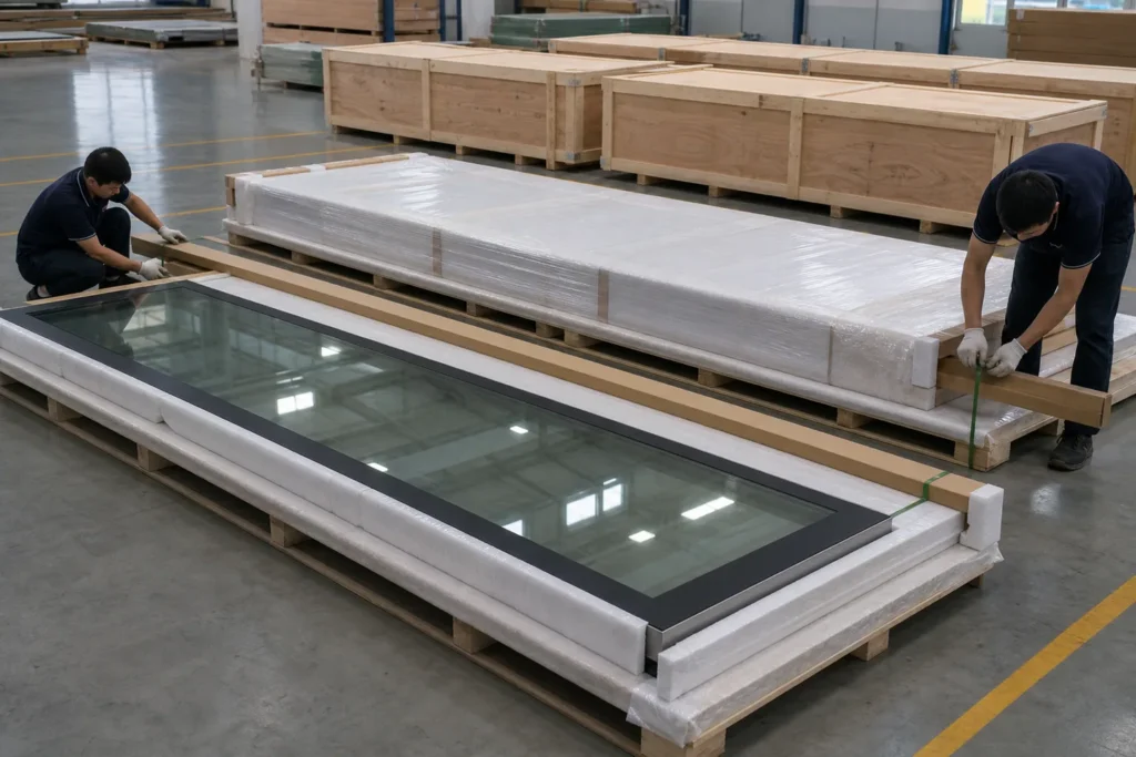 Full-size movable glass partition export packing